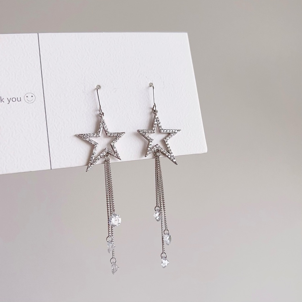 ✨ Star Drop Earrings – Silver Hook with Dangling Crystals. 925 silver post.